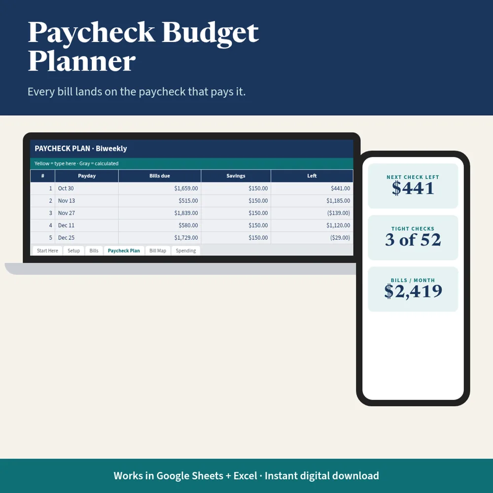 Paycheck Budget Planner mockup