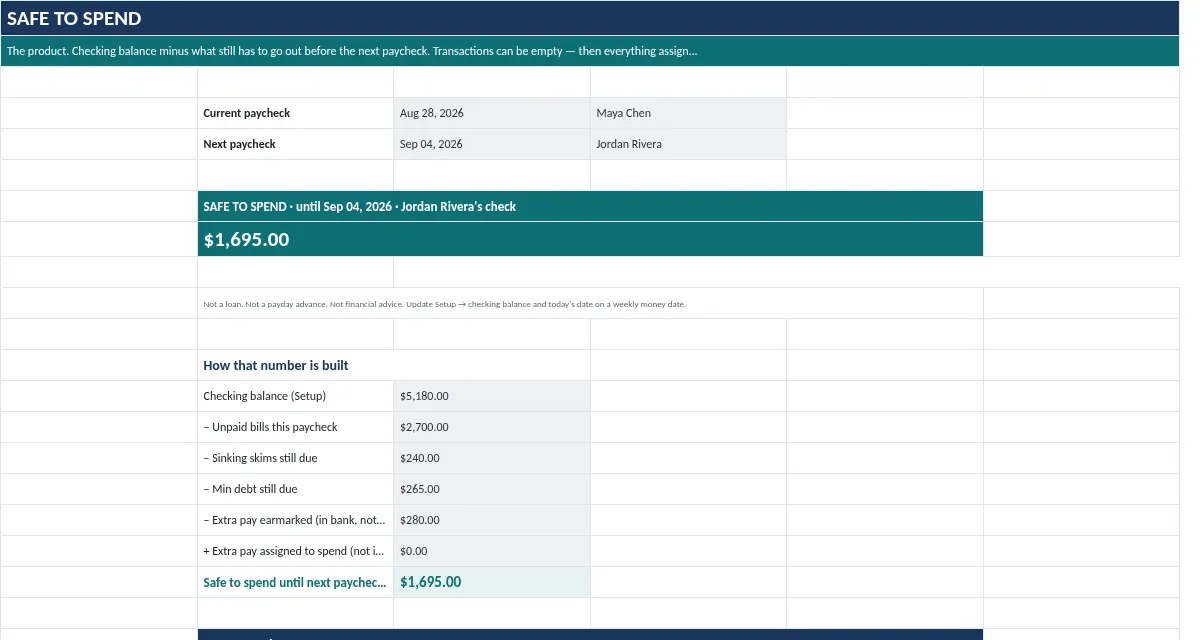 Until Payday Budget: Safe to Spend tab